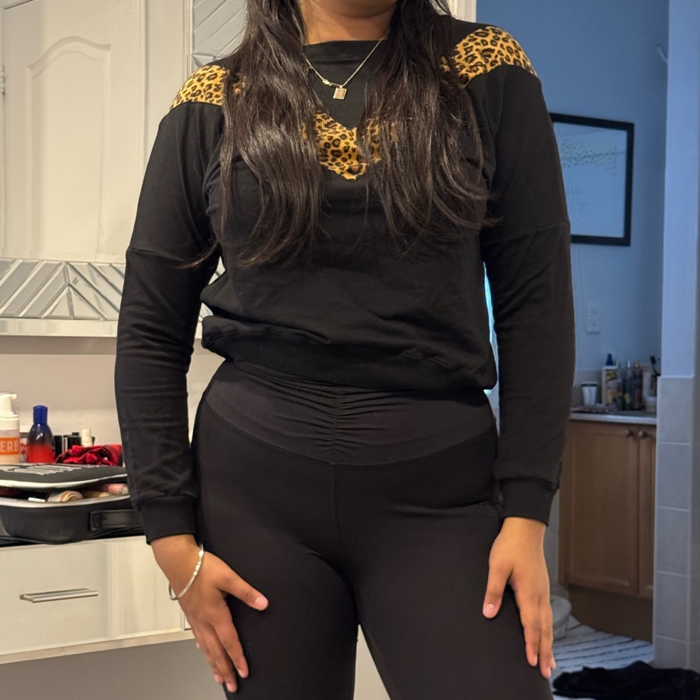 Black and Leopard Print Women's Sweater